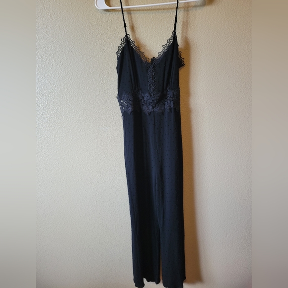 Lulus Pants - Leeta Black Swiss Dot Lace Wide-Leg Jumpsuit, Medium